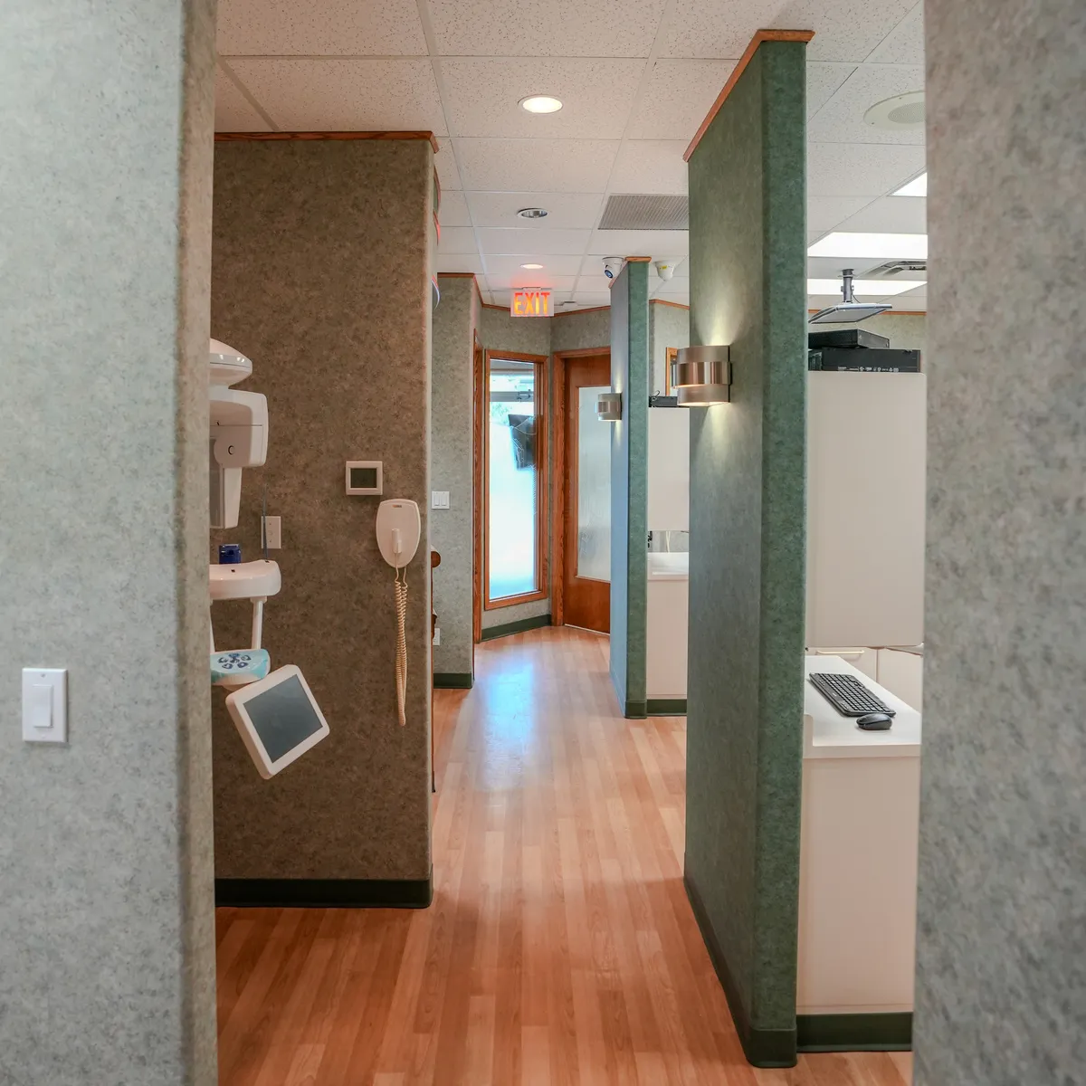 A quiet hallway connecting the operatories at the practice